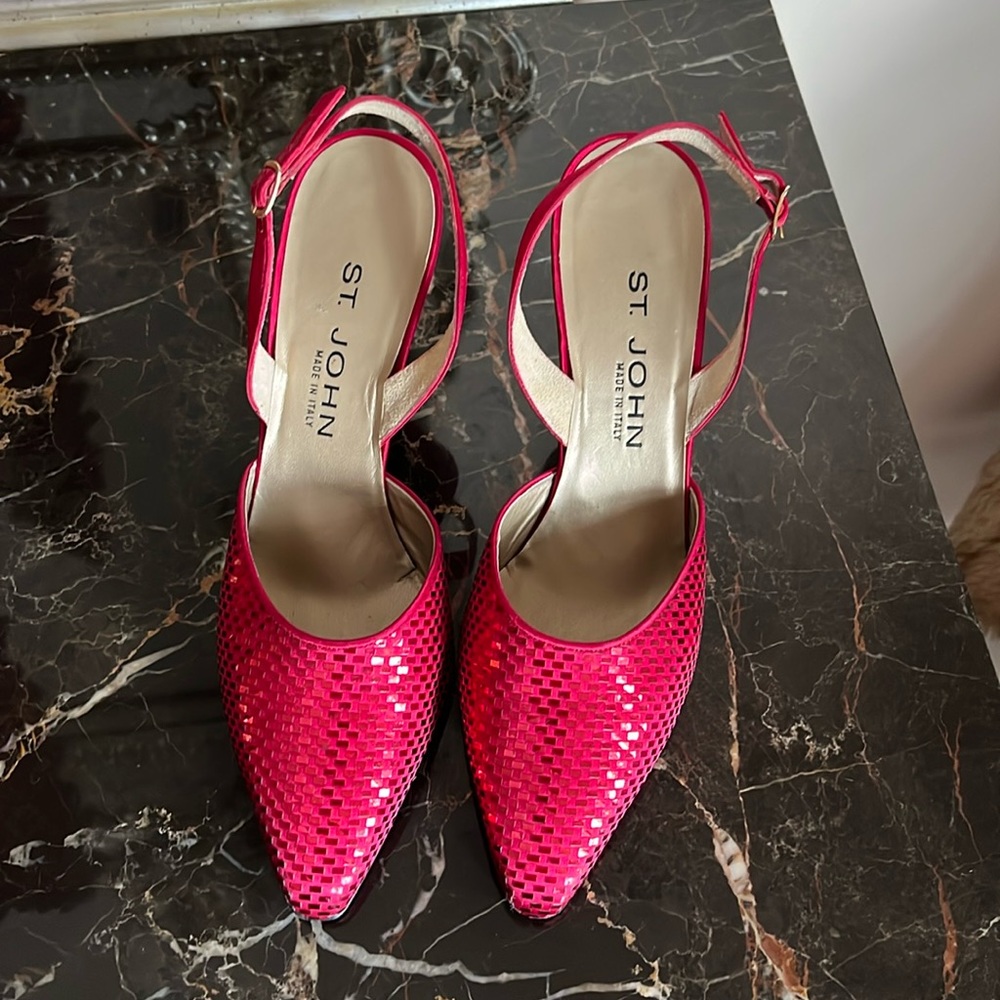 St. John Red Sequins and Satin, 9-1/2 with a 3-3/4” heels, new no box